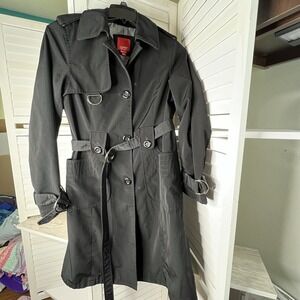 Esprit Black Single-Breasted Belted Trench Coat Women's Medium D-Ring Detail EUC